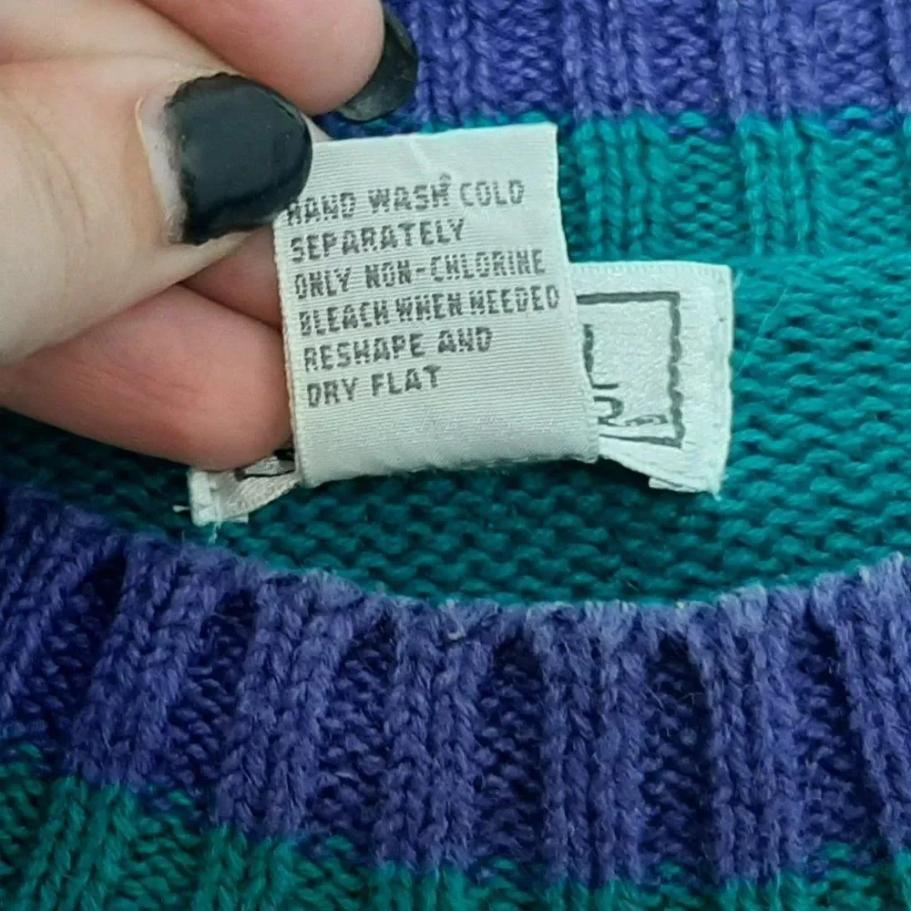 Casual Corner Vintage 80s Neon Argyle Knit Sweater